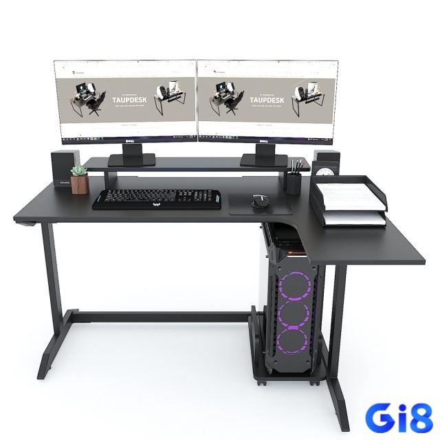Bàn PC gaming chữ nhật truyền thống, thiết kế đơn giản và gọn gàng.